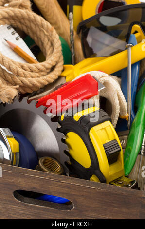 set of tools and instruments in toolbox Stock Photo