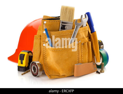 tools and instruments in belt isolated on white background Stock Photo