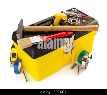 tools and instruments with toolbox isolated on white background Stock Photo