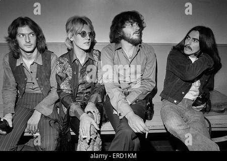 Delaney & Bonnie & Friends concert, Birmingham Town Hall, Thursday 4th December 1969. Pictured backstage: Eric Clapton, Bonnie Bramlett, Delaney Bramlett and George Harrison who joined them as guitarist, the first tour of a Beatle since 1966. Stock Photo