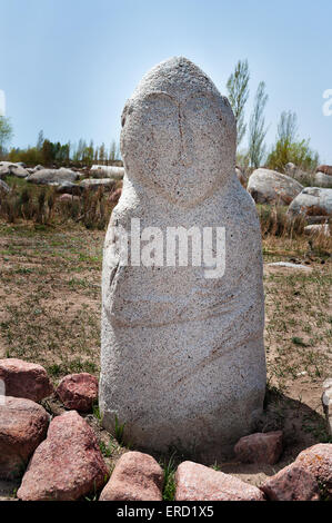 Ancient balbal statue. Dating from 8 th c BC - 5 th c. AN and located in Cholpon Ata, Issyk-Kul, Kyrgyzstan Stock Photo