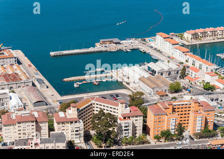 Aerial view over port, city and straits of Gibraltar Stock Photo