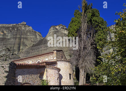 The early Christian basilica of The Dormition of Virgin Mary (6th -7th century) at the area of Kalambaka town, Meteora, Greece Stock Photo