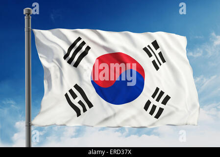 Flag of South Korea on blue sky background Stock Photo