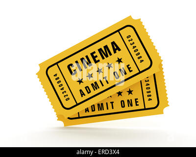 Cinema tickets isolated on white reflective background. Stock Photo