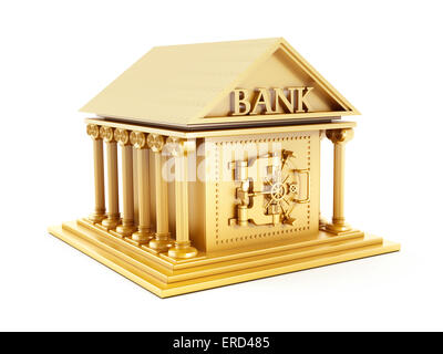 Golden bank building isolated on white. Stock Photo