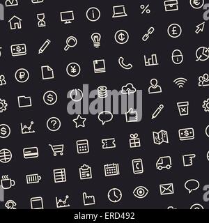 Dark Seamless Business Background with Line Icons Stock Vector