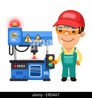 Factory Worker is Working on Laser Plotter Stock Vector