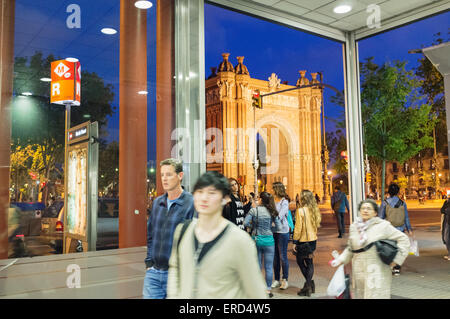 Arc de Triomf (Triumphal arch) as seen from Metro station. Barcelona, Catalonia, Spain Stock Photo