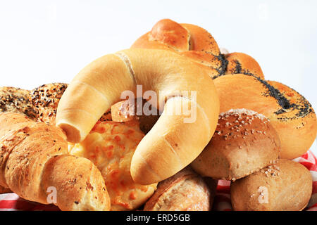 Various types of bread rolls and buns Stock Photo