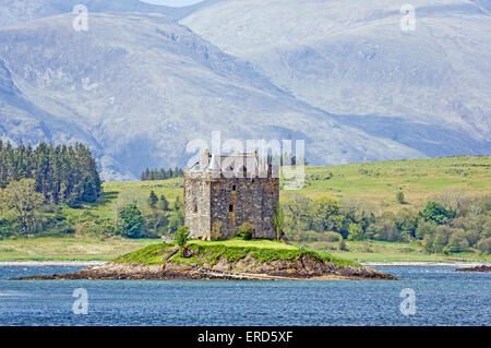Castle Stalker in mouth of Loch Laich opposite Portnacroish near Port Appin north of Oban Argyll & Bute Scotland Stock Photo