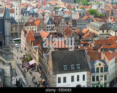 View of Klein Turkije and historic buildings of old Ghent, Belgium, seen from the Belfry of Ghent ('Het Belfort van Gent') Stock Photo