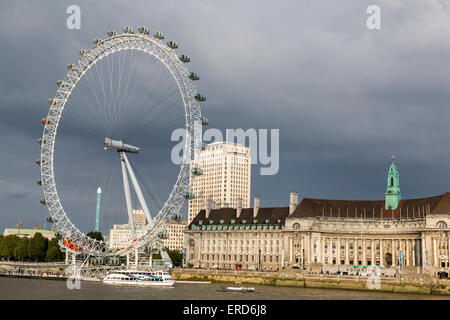 UK, England, London.  London Eye Ferris Wheel, Millennium Wheel, Thames River. Stock Photo