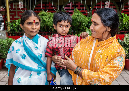Mumbai India,Churchgate,Veer Nariman Road,woman female women,mother,grandmother,son,male boy boys kids children grandson,family families parent parent Stock Photo