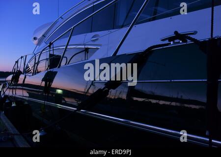 Luxury yacht in the yacht marina at summer night in Nauvo, Finland Stock Photo