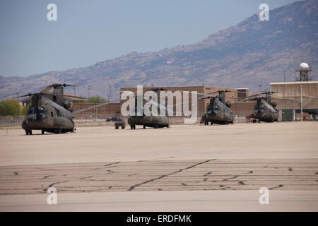 CH-47 Chinook helicopter on the flight line at Davis-Monthan Air Base during exercise Angel Thunder 2013. Stock Photo