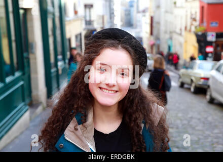 Close-up portrait of beautiful girl in the city Stock Photo