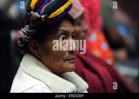 Maya Indigenous in the courtroom for Former Guatemalan dictator, Efrain Rios Montt Genocide Trial in Guatemala City, March 2013. Stock Photo