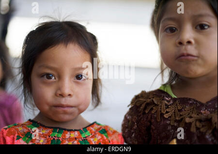 Maya indigenous girls in Tierra Linda, Solola, Guatemala. Stock Photo