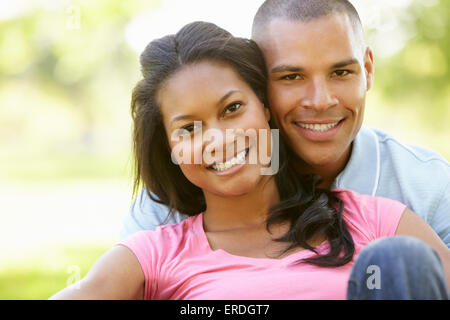 Portrait Of Romantic Young African American Couple In Park Stock Photo ...