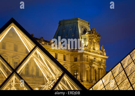 Evening in the courtyard of Musee du Louvre, Paris, France Stock Photo
