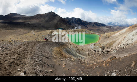 Panorama of Emerald Lakes on the Tongariro Alpine Crossing in New Zealand's South Island Stock Photo