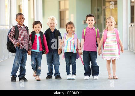 Group Of Elementary Age Schoolchildren Standing Outside With Teacher ...