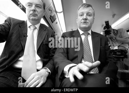 Charles Kennedy and Norman Baker on a bus during the Liberal Democrat Party Conference in Brighton, Great Britain 22 Sep 2003 Picture by James Boardman Stock Photo