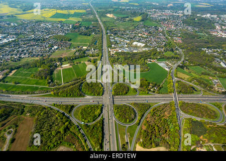 Motorway or highway intersection Holden, with Unterbach, Erkrath behind, North Rhine-Westphalia, Germany Stock Photo