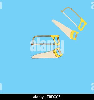 Sketch saws for wood and metal in vintage style, vector seamless pattern Stock Vector