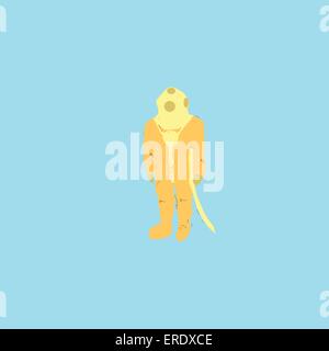 Sketch vintage diving suit and sea creatures, vector seamless pattern Stock Vector