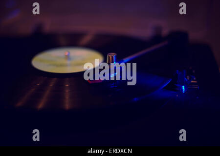 Turntable playing vinyl close up with needle on the record Stock Photo ...