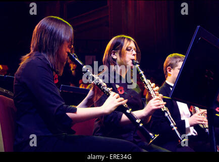 Part of the clarinet section of a youth wind band, playing at the Royal Albert Hall, London as part of the annual Schools Prom Stock Photo