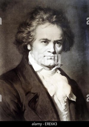 Ludwig van Beethoven, composer.   Sepia photograph by Bruckmann after a painting by Carl Jäger, 1870. German composer, 17 Stock Photo