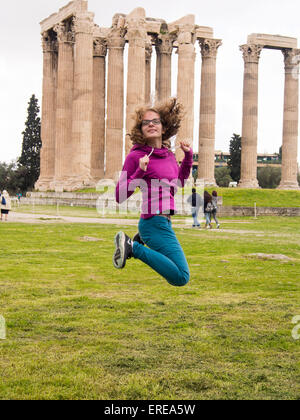 Athens, Greece, - April 05, 2015. The historic columns of  Olympic Zeus Temple. Stock Photo