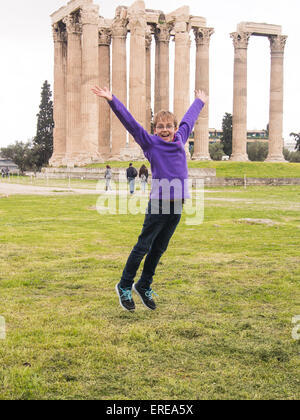 Athens, Greece, - April 05, 2015. The historic columns of  Olympic Zeus Temple. Stock Photo