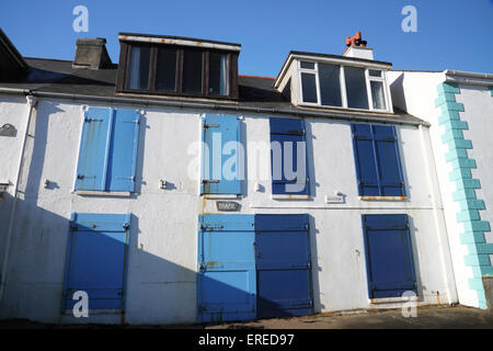 Shutter terraced at Portmellon, Cornwall. Stock Photo