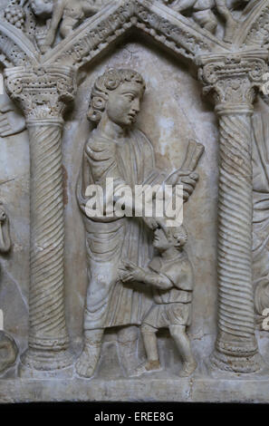 Roman sarcophagus. Early Christian. 4th c. Detail. Jesus healing blind man. Vatican Museums. Vatican City State. Stock Photo