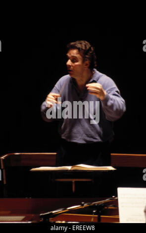 Mark Elder rehearsing the London Philharmonic Orchestra. English conductor, b. 1947 Stock Photo