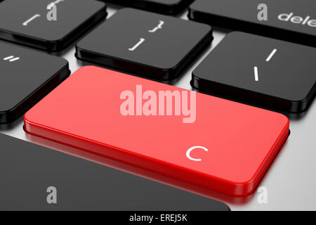 3d renderion of computer programming coding keyboard concept. Red Enter button with machine code language C Stock Photo