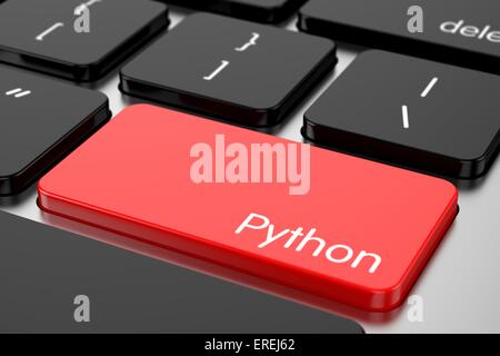 3d renderion of computer programming coding keyboard concept. Red Enter button with machine code language Phyton Stock Photo