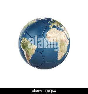3d globe Earth texture on soccer ball isolated on white background. Elements of this image furnished by NASA Stock Photo