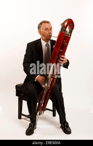 Contra Bassoon made by Heckel, in playing position Stock Photo