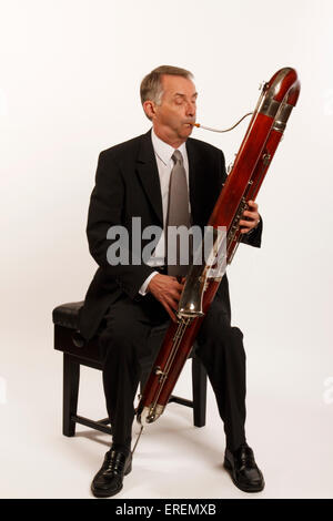 Contra Bassoon made by Heckel, in playing position Stock Photo