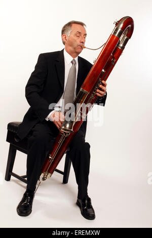 Contra Bassoon made by Heckel, in playing position Stock Photo