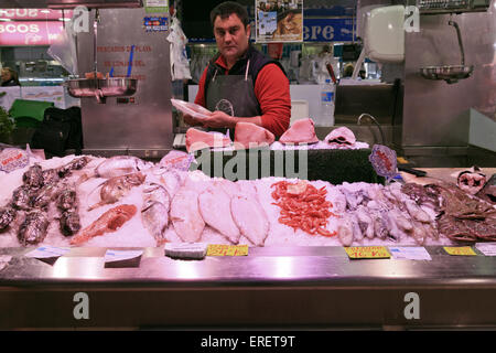 Fish stall in the Central Market, Valencia Stock Photo