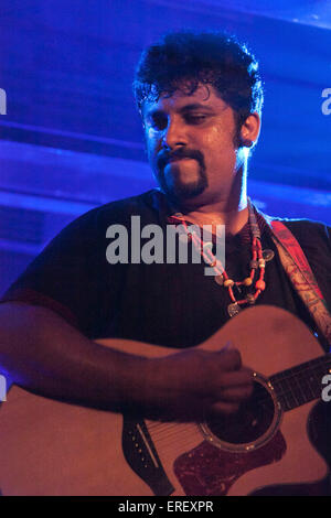 The Raghu Dixit Project, Indian folk fusion music, performing at the Oran Mor, Glasgow, Scotland, UK, 4 August 2011. Stock Photo