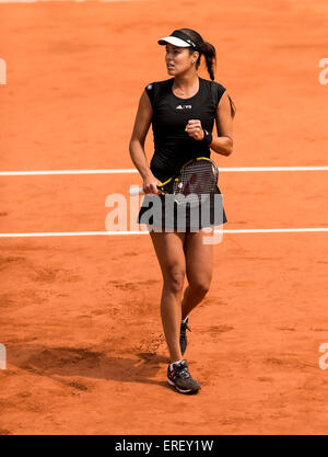 Roland Garros, Paris, France. 02nd June, 2015. Ana Ivanovic of Serbia celebrates winning her women's Singles match against Elina Svitolina of Czech Republic on day ten of the 2015 French Open 2015 in Paris, France. Ivanovic won the match 6-3 6-2 to move into the semi finals Credit:  Action Plus Sports/Alamy Live News Stock Photo