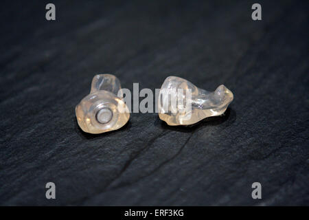 Silicon ear defenders, individually cast to the shape of the outer ear. Stock Photo