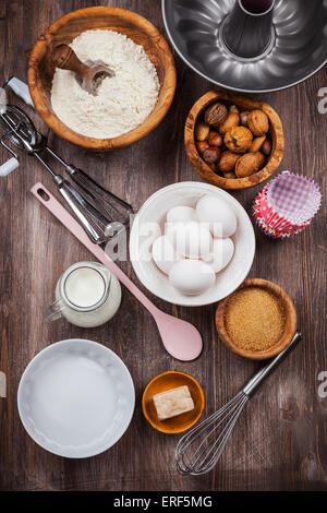 Baking utensils with ingredients for cake or cookies Stock Photo